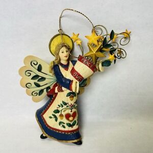 Kathy Killip Demdaco Folk Art Heart Peace Love Joy Christmas Angel Ornament 2002